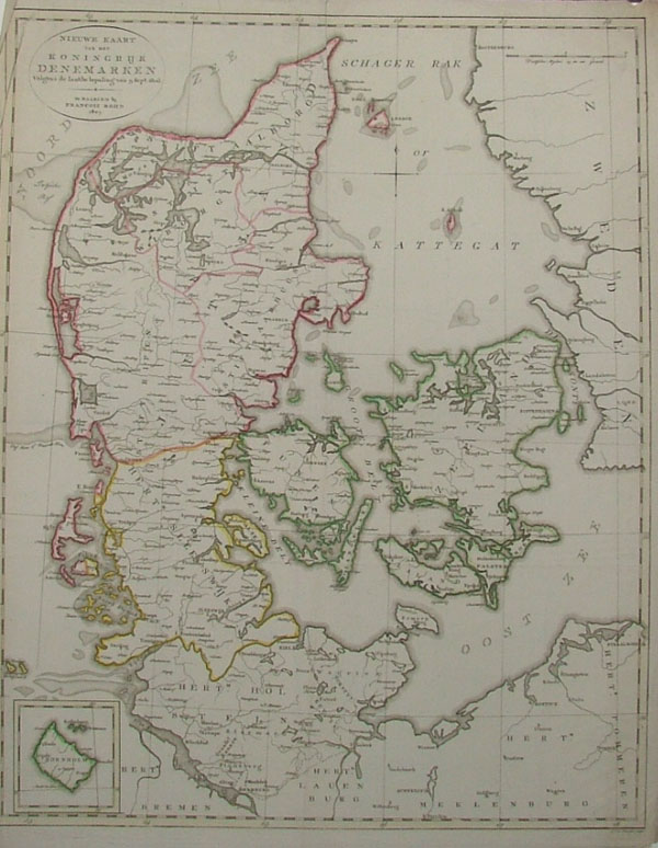 map Nieuwe kaart van Denemarken Volgens de laatste bepaling van 9 Sept 1806 by Francois Bohn