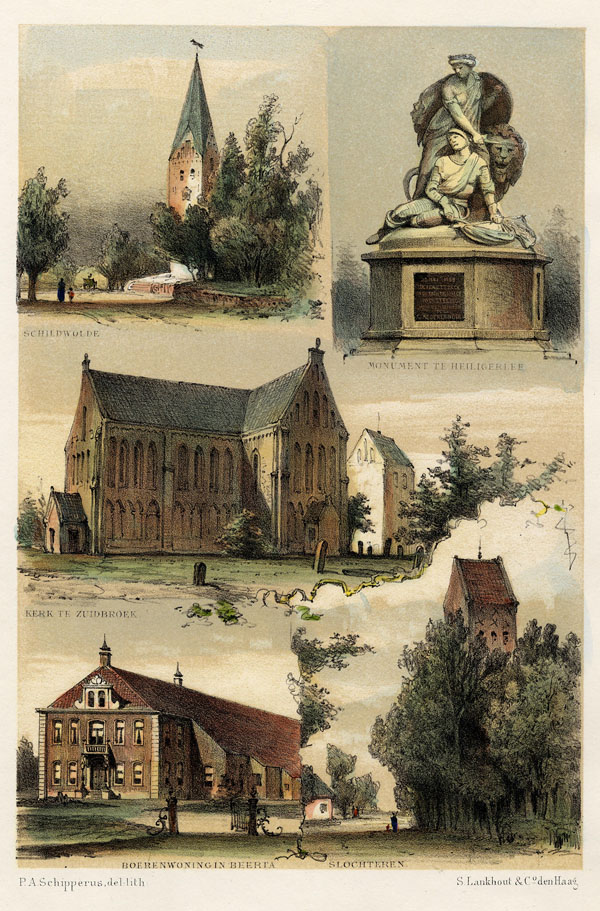 view Schildwolde, Monument te Heiligerlee, Kerk te Zuidbroek, Boerenwoning in Beerta, Slochteren by P.A. Schipperus, S. Lankhout 