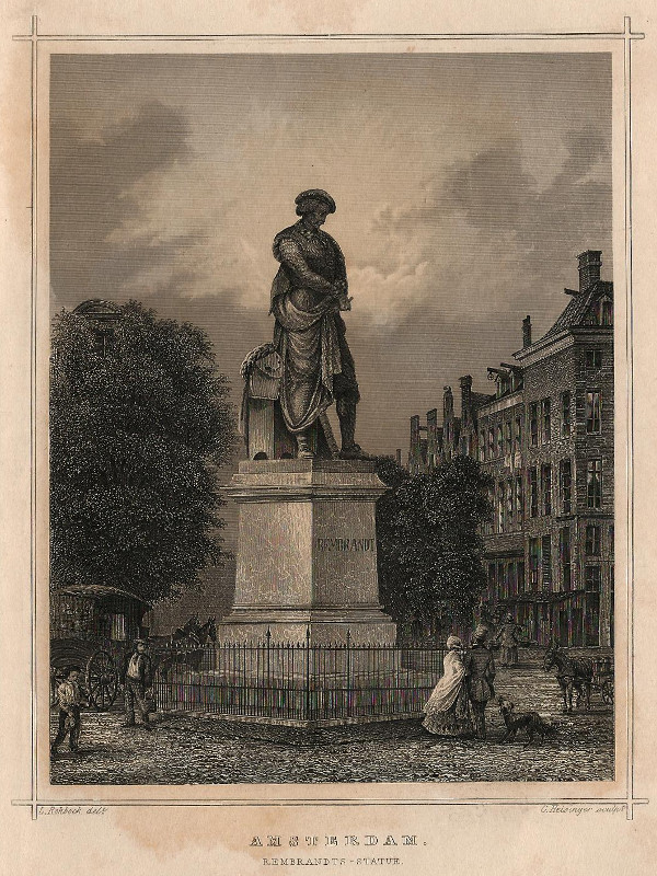 view Amsterdam, Rembrandts-statue by L. Rohbock, G. Heisinger