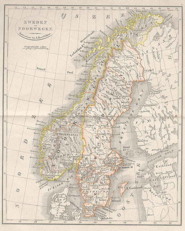 map Zweden en Noorwegen by A. Baedeker, Rotterdam