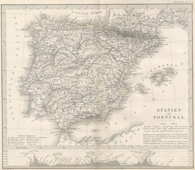 Kaart  Spanien och Portugal . by Stieler
