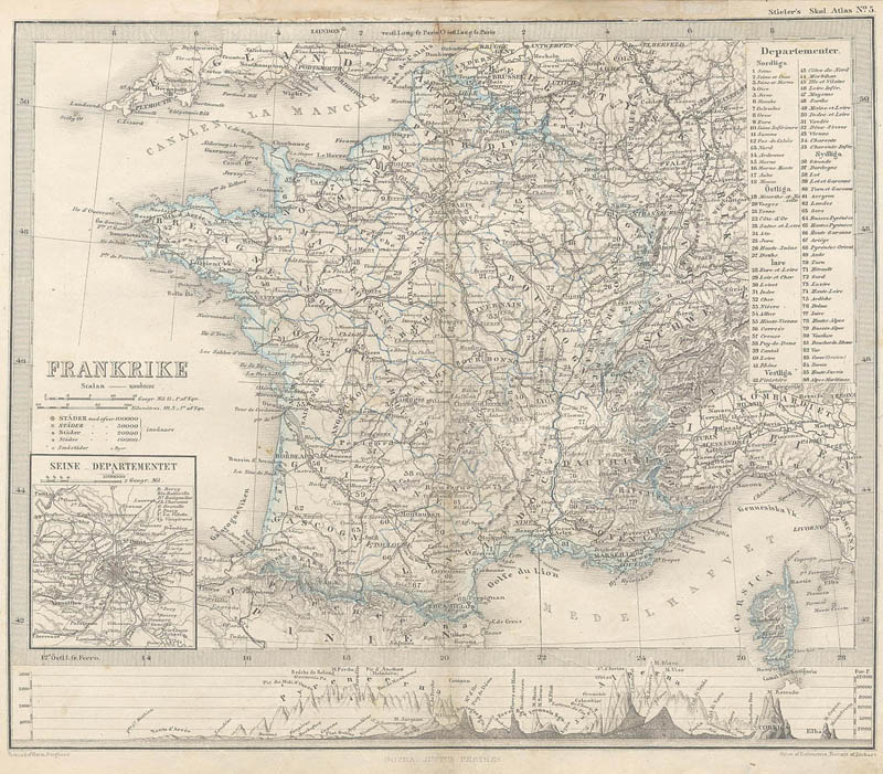 Kaart  Frankrike. by Stieler