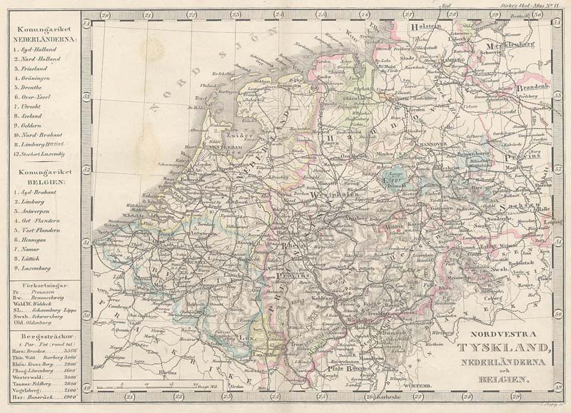 Kaart  Nordvestra Tyskland, Nederländerna och Belgien. by Stieler
