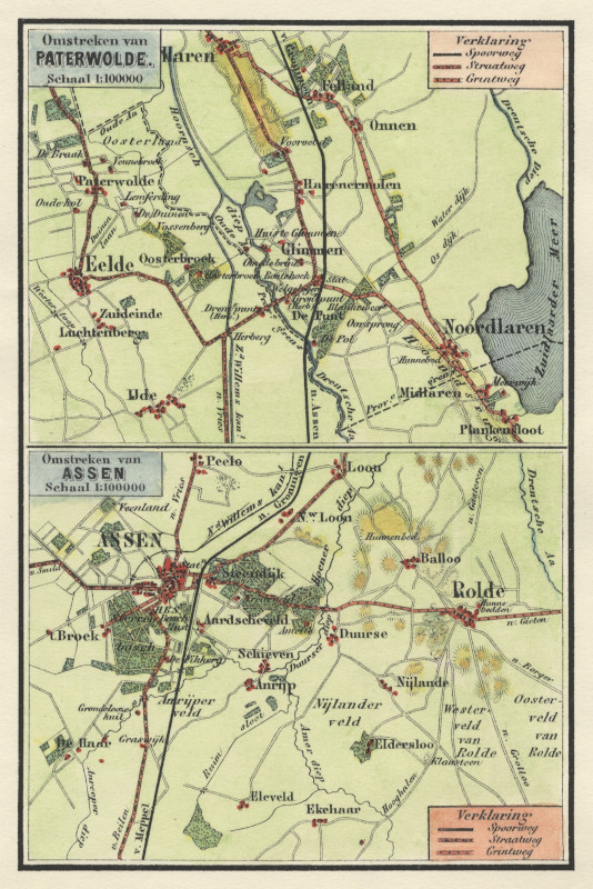 map Kaart van de Omstreken van Paterswolde en de Omstreken van Assen by Craandijk