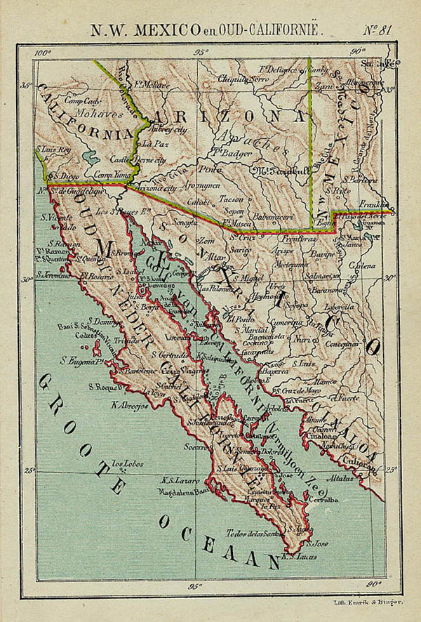 map N.W. Mexico en Oud-Californië by Kuyper (Kuijper)