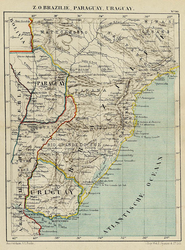 map Z.O. Brazilië, Paraguay, Uruguay by Kuyper (Kuijper)