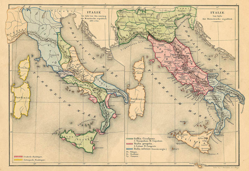 Italië ten tijde der Romeinse Republiek; ten tijde van den aanvang der Romeinsche Republiek 509 v.C by De Erven Thierry en Mensing