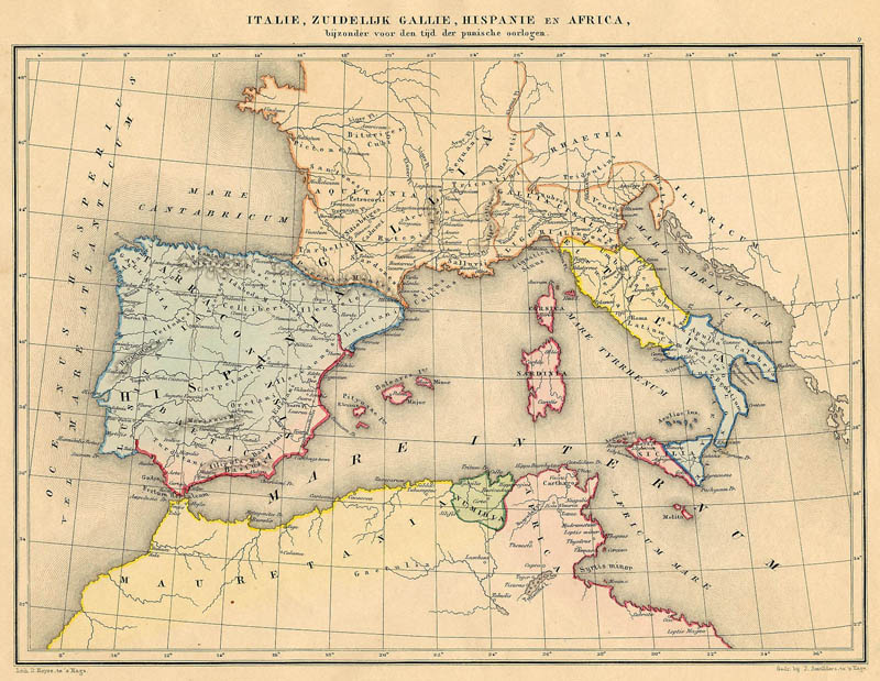 Italië, Zuidelijk Gallië, Hispanië en Africa, bijzonder voor den tijd der Punische oorlogen by De Erven Thierry en Mensing