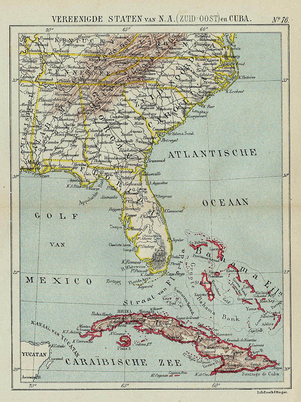 map Vereenigde Staten van N.A. (Zuid-Oost) en Cuba. by Jacob Kuyper (Kuijper)