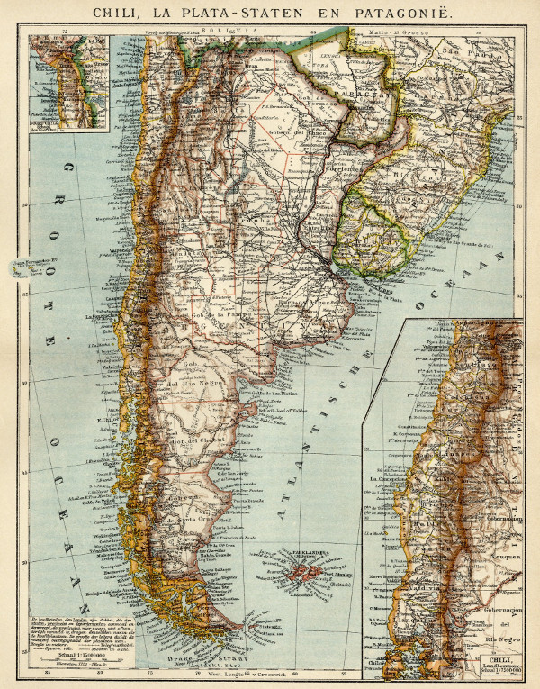 map Chili, La Plata-Staten en Patagonië by Winkler Prins