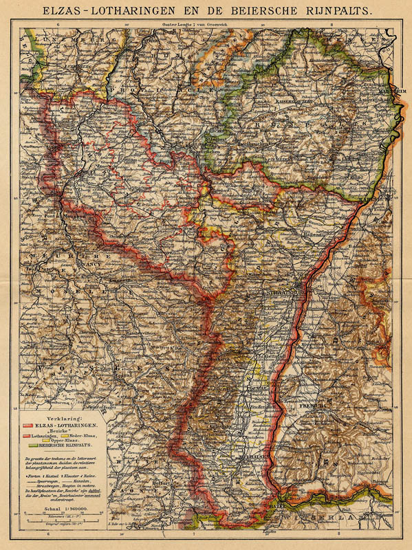 map Elzas-Lotharingen en de Beiersche Rijnpalts by Winkler Prins