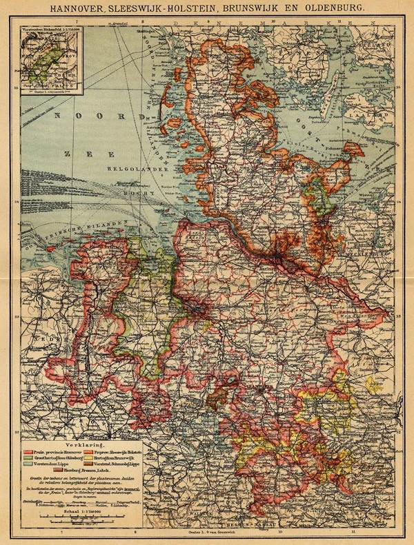 map Hannover, Sleeswijk-Holstein, Brunswijk en Oldenburg by Winkler Prins