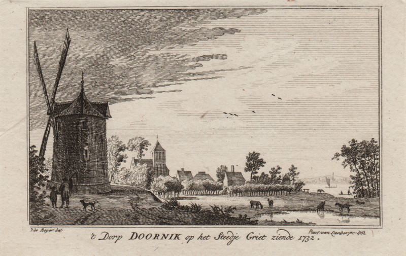 ´t Dorp Doornik op het Steedje Griet ziende 1732 by Paulus van Liender, naar Jan de Beijer