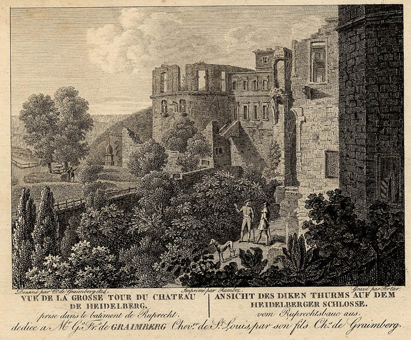 Ansicht des diken Thurms auf dem Heidelberger Schlosse.  by Fortier, naar Karl von Graimberg
