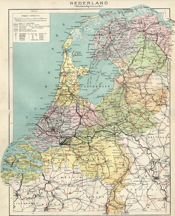 Evolueren inval Megalopolis Nederland (Staatkundig), an antique map of Netherlands by Winkler Prins  from 1910