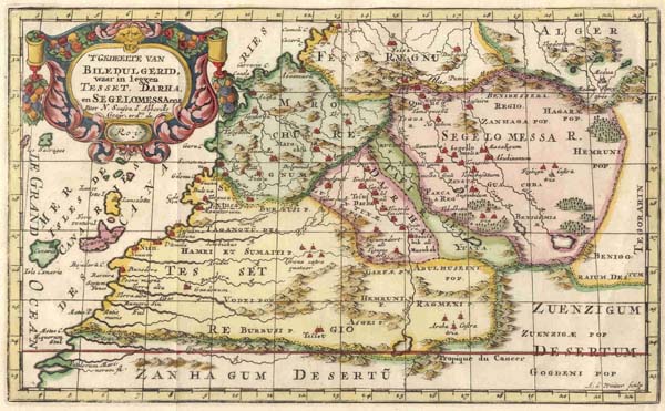 map ´T gedeelte van Biledulgerid, waar in leggen tesset, Darha en Segelomessa enz by Nicolaas Sanson