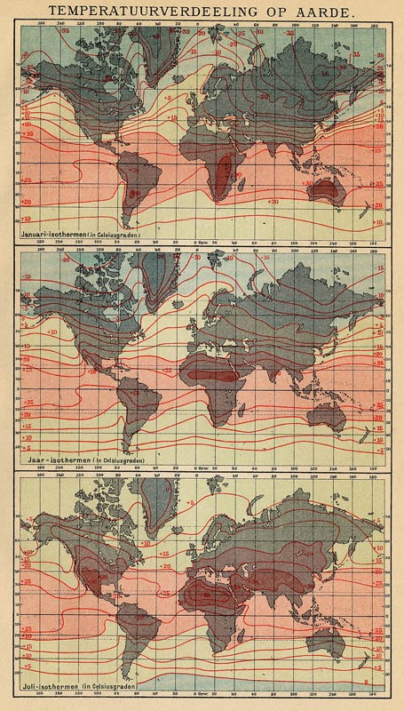 map Temperatuurvedeeling op de Aarde by Winkler Prins