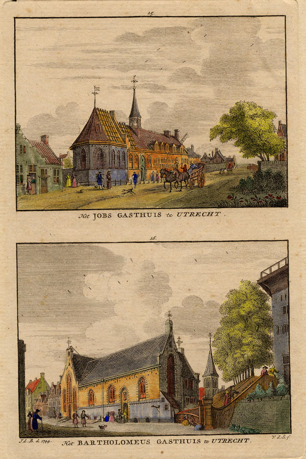 view Het Jobs Gasthuis, het Bartholomeus Gasthuis te Utrecht by Jacobus van der Spijk, naar Jan de Beijer.