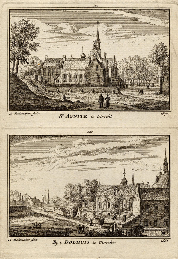 view St. Agnite te Utrecht,1670,  Bij ´t Dolhuis te Utrecht, 1661 by Abraham Rademaker