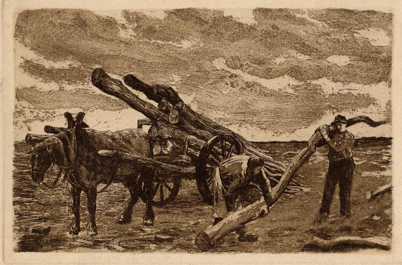 Trekpaard en landarbeiders by Leopold Haeck