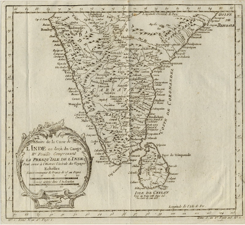Suite De La Carte De L Inde En Dec Du Gange An Antique Map Of India By Nicolas Bellin From 1752