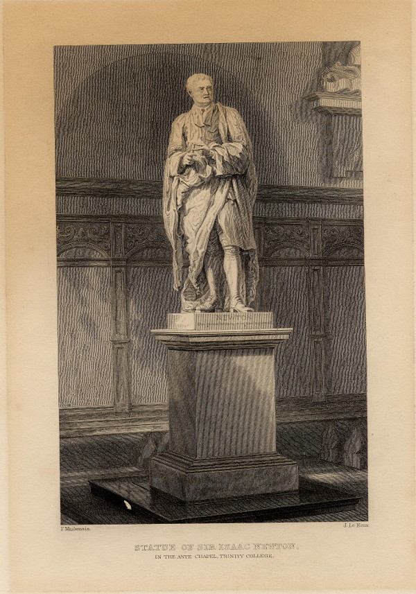 print Statue of Sir Isaac Newton, in the ante chapel, Trinity College by J. Le Keux naar F. MacKenzie