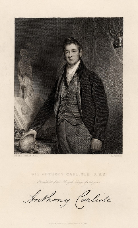 print Sir Anthony Carlisle, F.R.S., President of the Royal College of Surgeons by H. Robinson, Sir M.A. Shee, P.R.A., naar Henry Bone