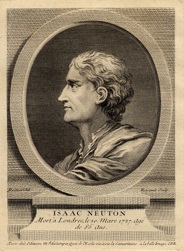 print Isaac Newton, Mort a Londres, le 20 Mars 1727, age de 85 ans by S.F. Ravenet , naar J. Roettiers