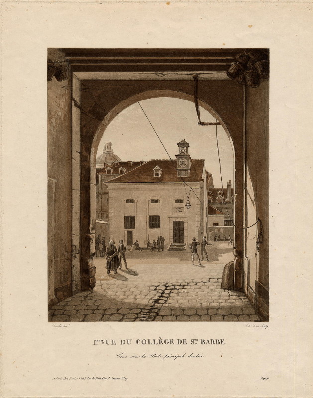 1ère vue du Collège de Sainte Barbe by W. Denis, naar E. Bouhot
