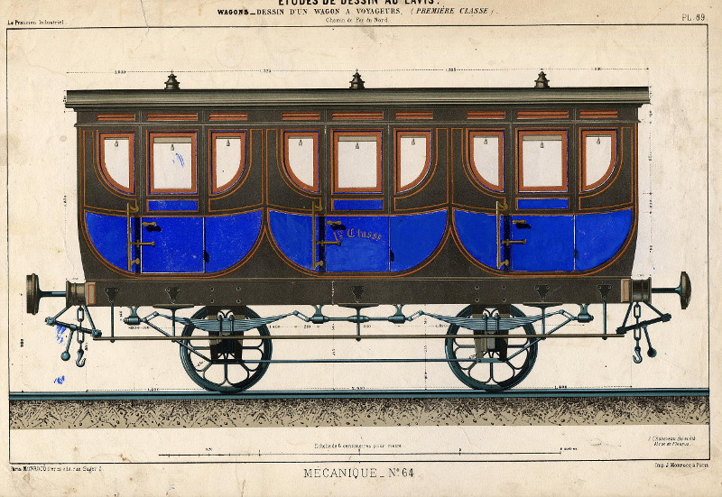 Wagons. Dessin d´un wagon a voyageurs (première classe) by A. Cheneveau