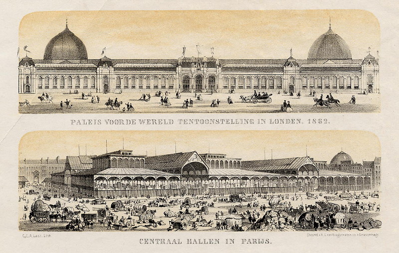 Paleis voor de wereld tentoonstelling in Londen, 1862; Centraal hallen in Parijs by C.C.A. Last