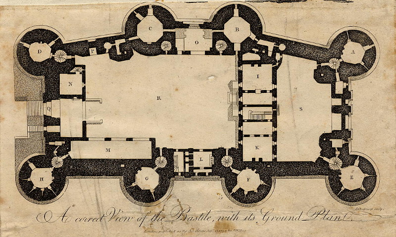 A correct view of the Bastile, with its ground plan by J. Chapman, naar I. Wilkes