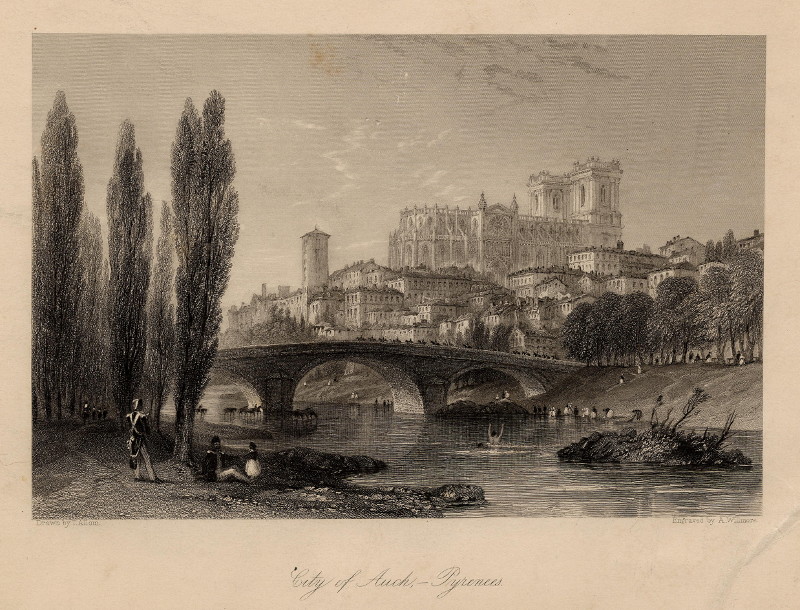 City of Auch, Pyrenees by A. Willmore, naar T. Allom