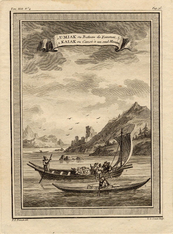 print Umiak ou bateau de femme, Kaiak ou canot  un seul homme by Y. le Gouat, B.L. Prevost