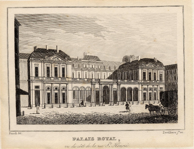 Palais Royal, vu du cote de la rue St. Honoré by Devilliers, naar Rauch