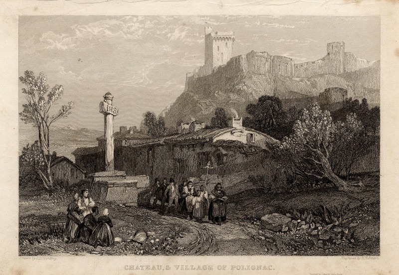Chateau & village de Polignac by W.R. Smith, naar J.D. Harding