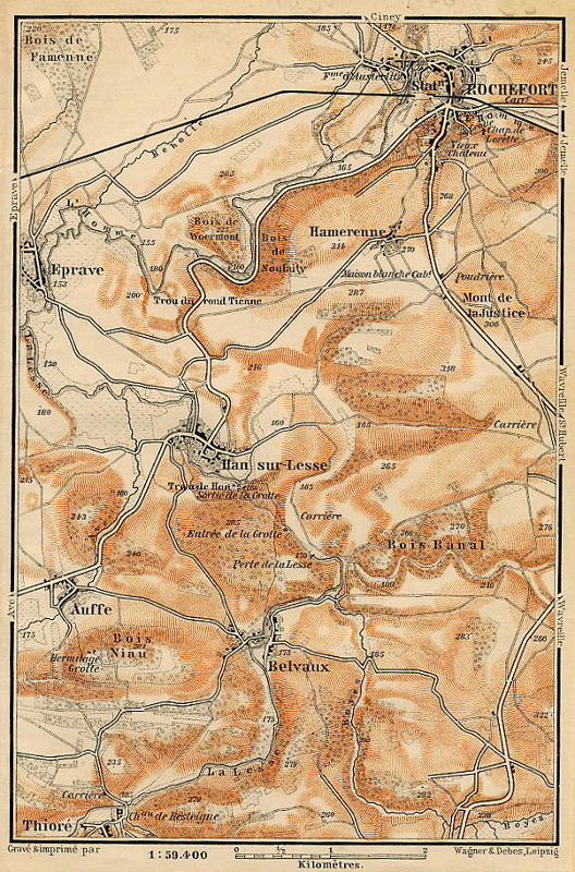 map Rochefort, Eprave, Han sur-Lesse, Auffe, Belvaux, Thioré by nn