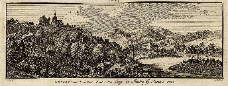 Gezigt van ´t dorp Flavine langs de Sambre bij Namen, 1740 by H. Spilman naar J. de Beyer