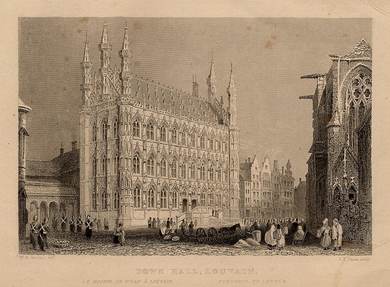 Town hall, Louvain by A.H. Payne naar W.H. Bartlett