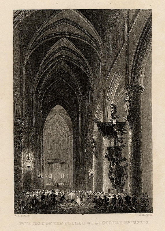 view Interior of the church of St. Gudule, Brussels by A.H. Payne naar W.H. Bartlett