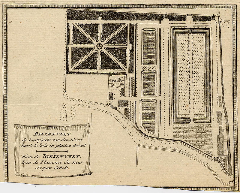 Biezenvelt, de lustplaats van den Heere Jacob Schols, in platten grond by H. de Leth