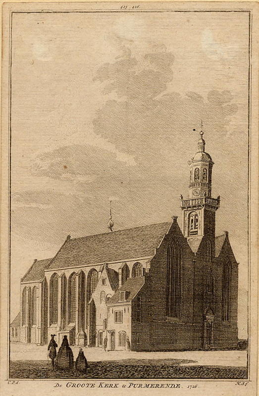 view De Groote kerk te Purmerend,  1726 by H. Spilman en C. Pronk