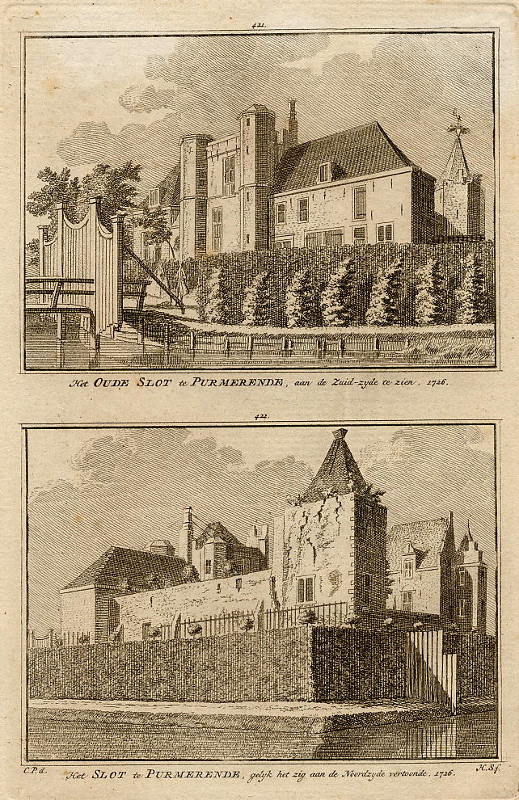 view Het Oude Slot te Purmerende, aan de zuidzijde te zien / gelijk het zig aan de noordzijde vertoonde by H. Spilman en C. Pronk