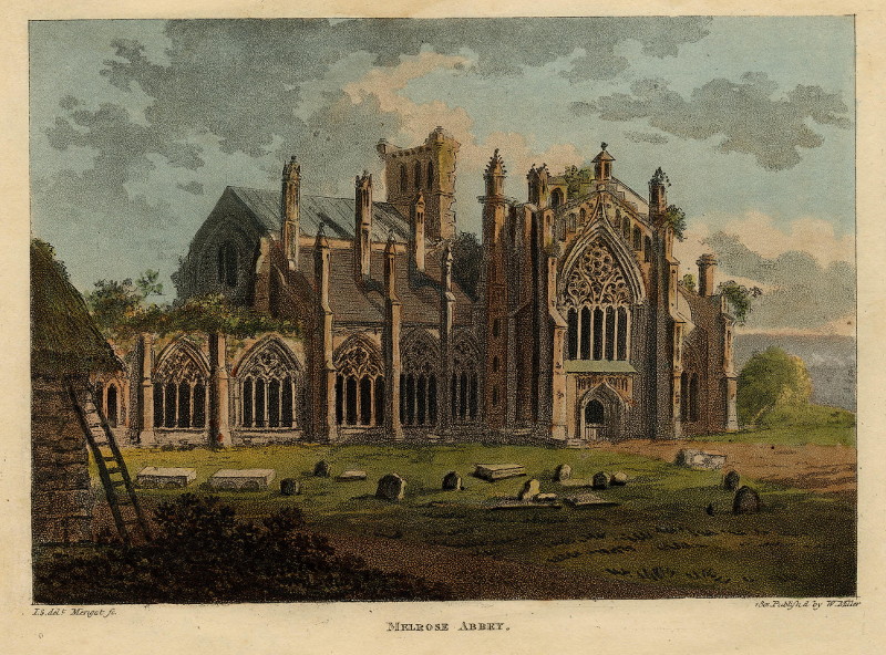Melrose abbey by J. Merigot naar J.Stoddart