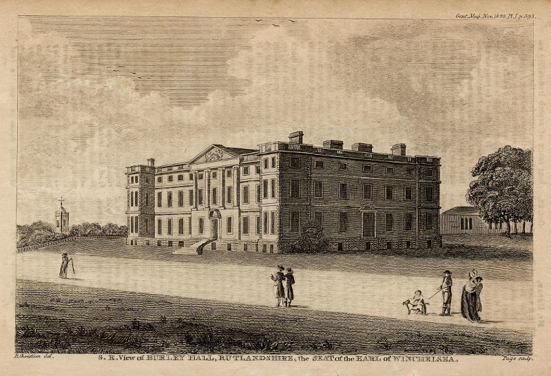 S.E. View of Burley Hall, Rutlandshire, the seat of the Earl of Winchelsea by Page, naar B. Christian