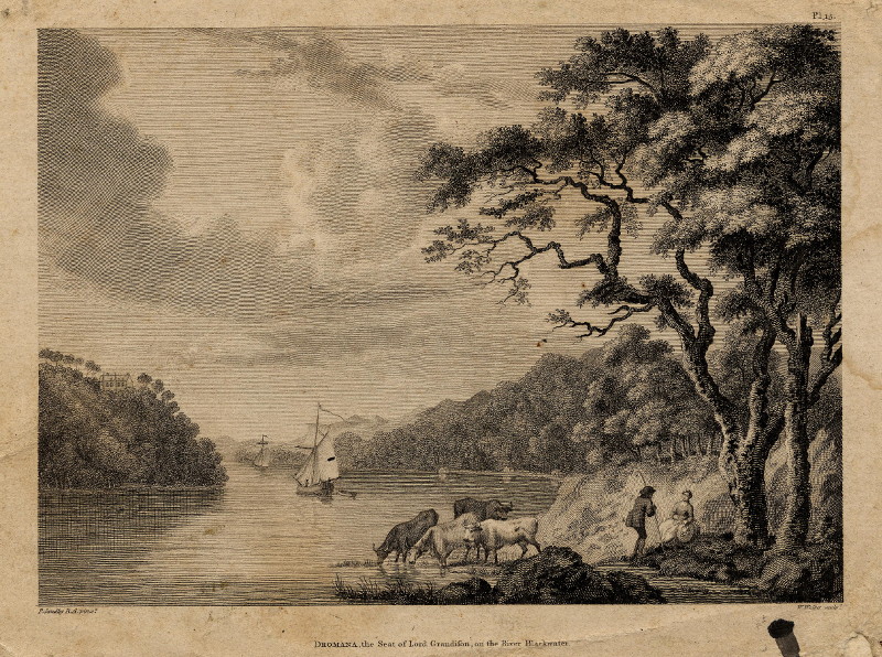 Dromana, the Seat of Lord Grandison, on the River Blackwater by W. Walker, naar P. Sandby, R.A.