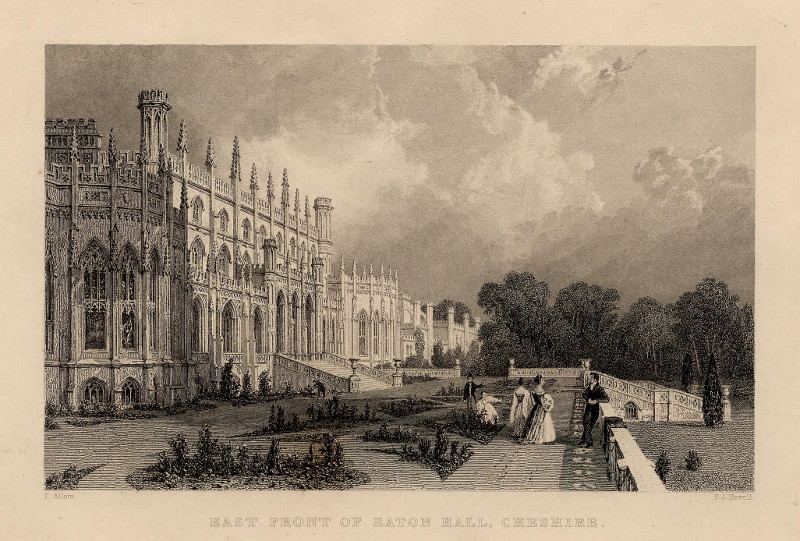 East front of Eaton Hall, Cheshire by F.J. Havell, T. Allom