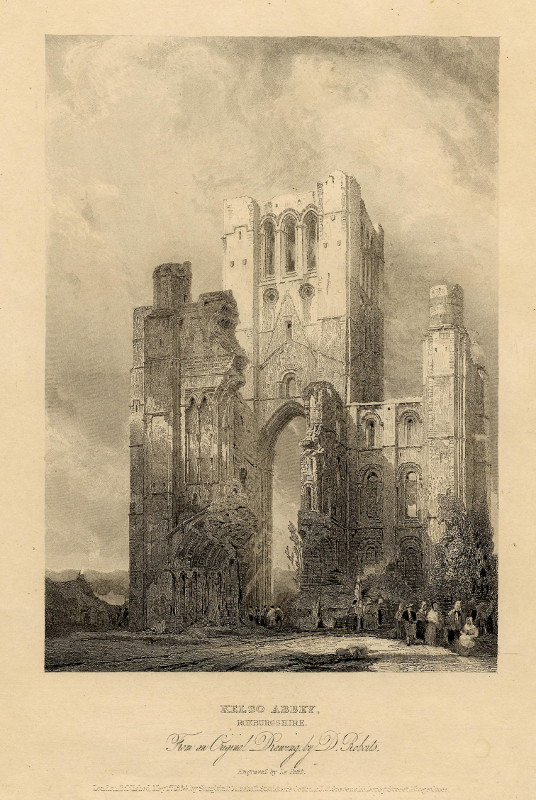 view Kelso Abbey, Roxburgshire by W. Le Petit, naar D. Roberts