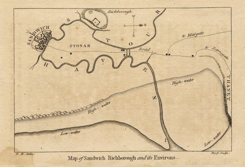 Map of Sandwich Richborough and its Environs by Bayly, G.B.