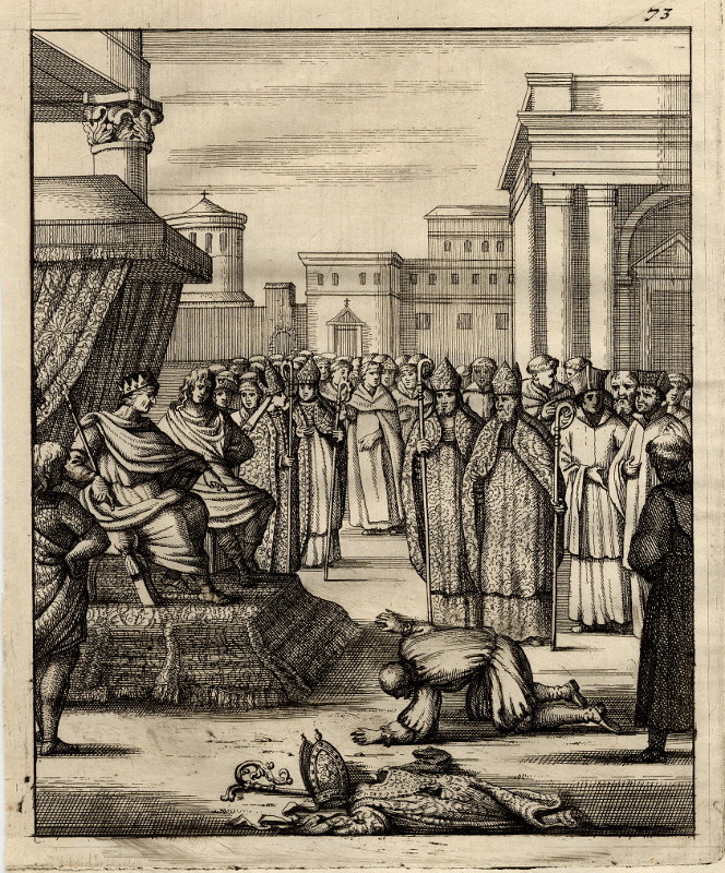 Man knielt voor een troon by nn, mogelijk Thomas Doesburgh of Jan Luyken